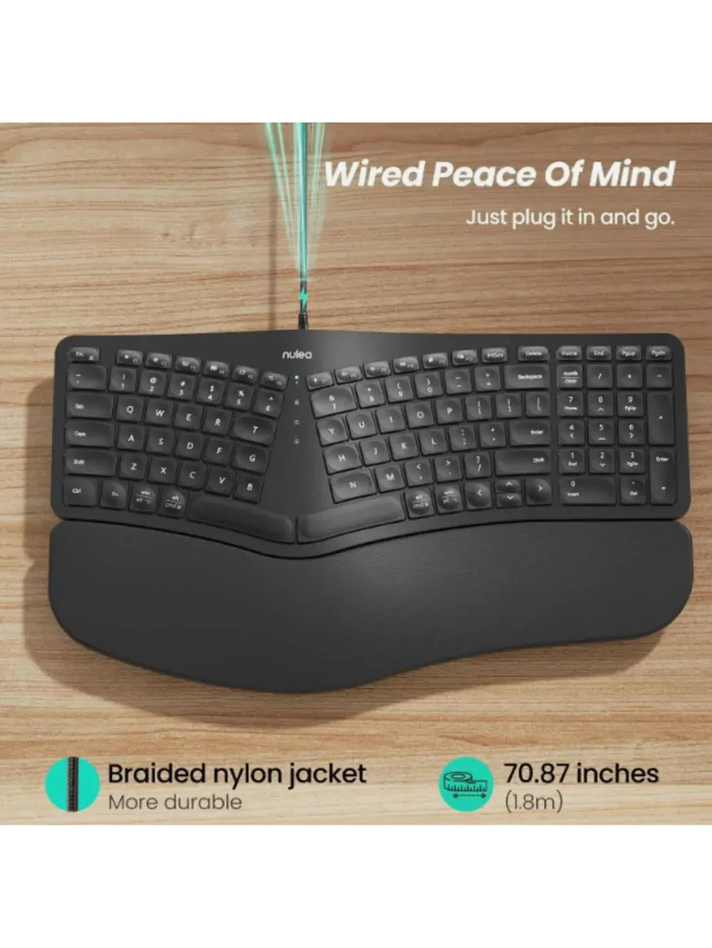 Nulea RT05C Wired Ergonomic Split Keyboard USB with Cushioned Wrist Rest